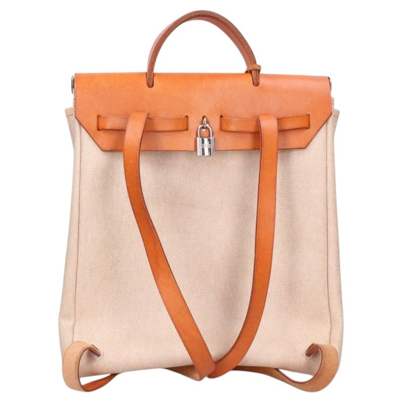 HERMES Herbag Ad PM Toile Leather Backpack Brown Size PM