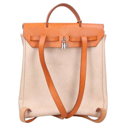 HERMES Herbag Ad PM Toile Leather Backpack Brown Size PM
