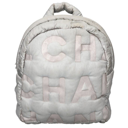 CHANEL Doudoune Logo Embossed Backpack Silver Size ONE SIZE