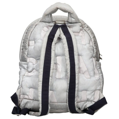 CHANEL Doudoune Logo Embossed Backpack Silver Size ONE SIZE