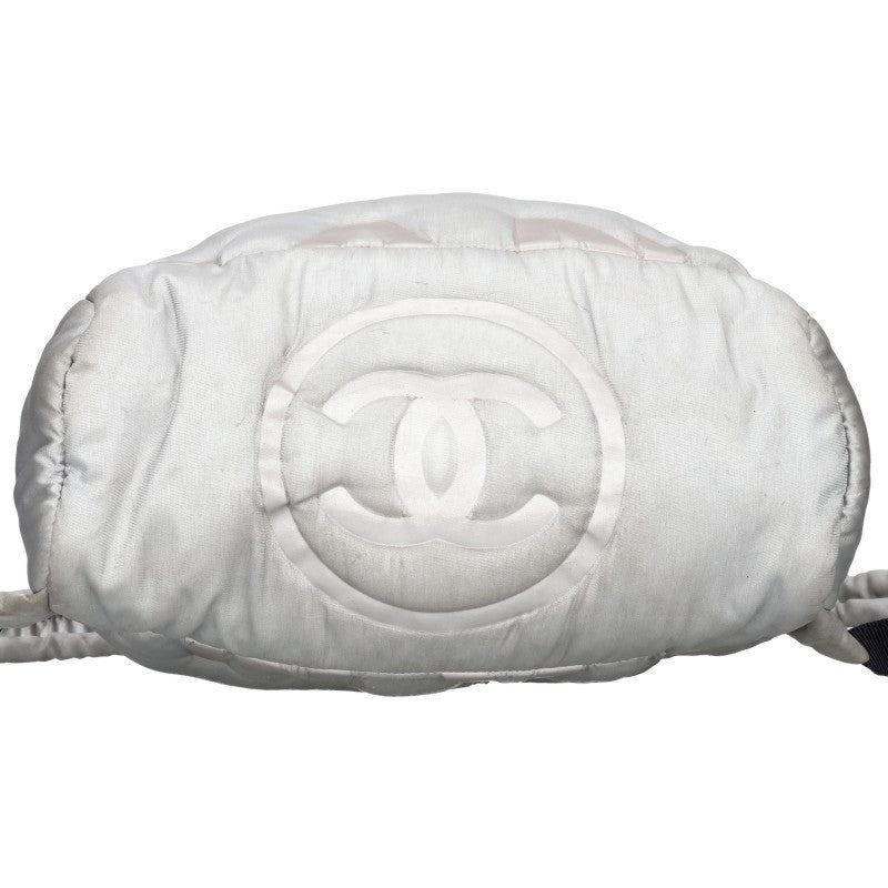 CHANEL Doudoune Logo Embossed Backpack Silver Size ONE SIZE