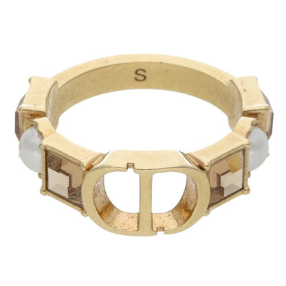DIOR PETIT CD Rhinestone Faux Pearl GP Ring Size ONE SIZE