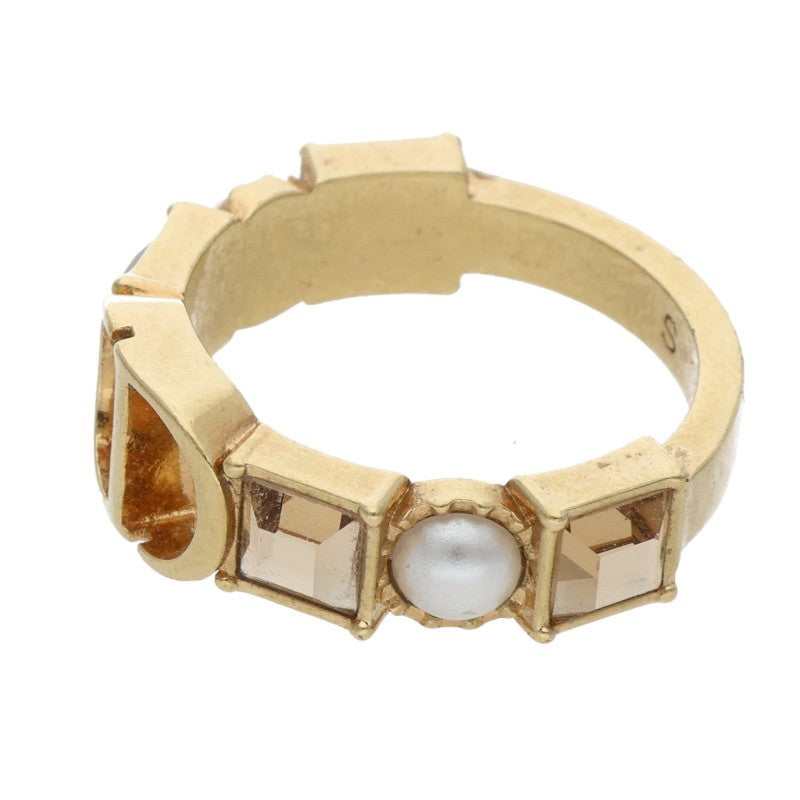 DIOR PETIT CD Rhinestone Faux Pearl GP Ring Size ONE SIZE