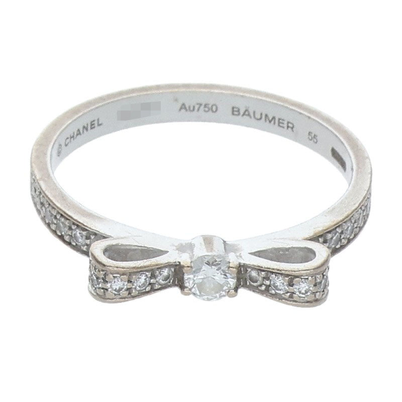 CHANEL Ruban de SM K18WG Pave Diamond Ribbon Ring Size 13.5