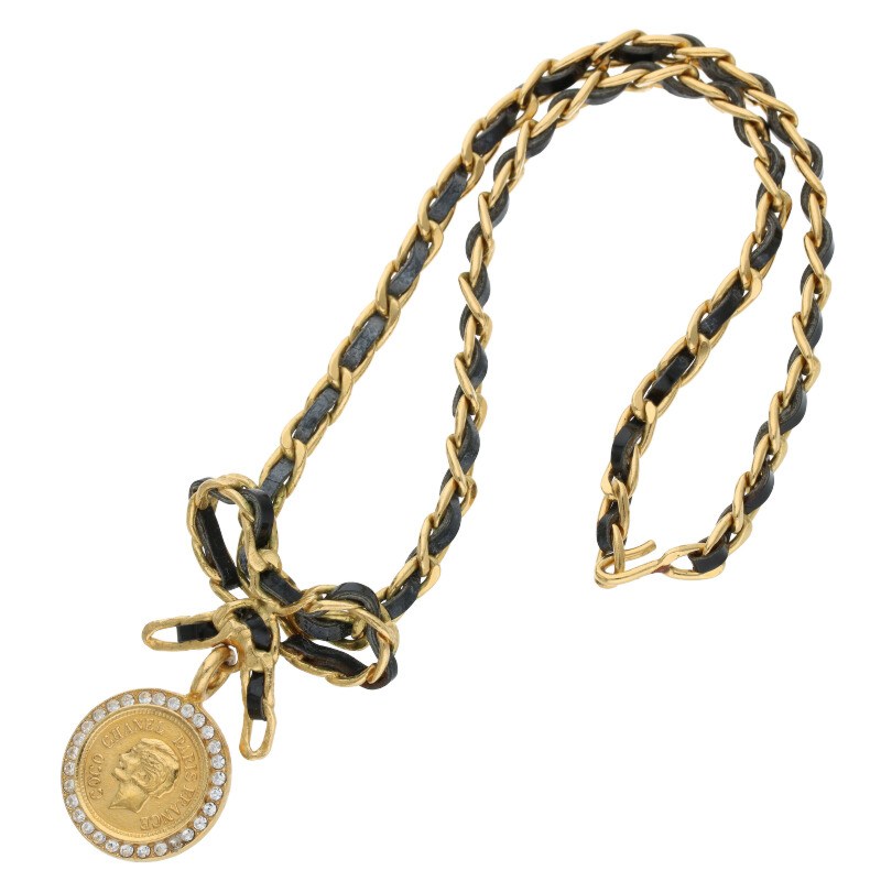 CHANEL 96P Vintage Coin Ribbon Choker Necklace Size ONE SIZE