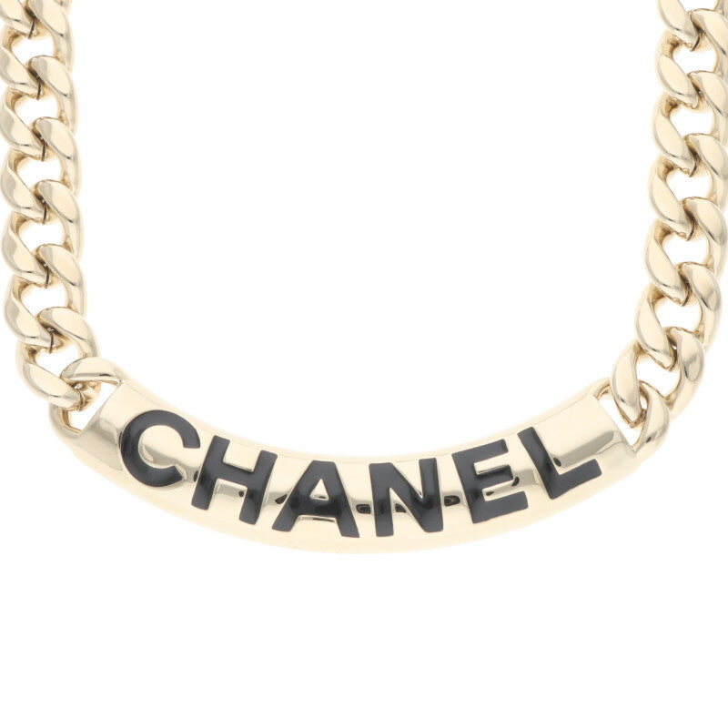 CHANEL Gold Logo Plate Chain Necklace Size ONE SIZE
