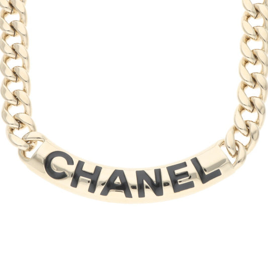 CHANEL Gold Logo Plate Chain Necklace Size ONE SIZE