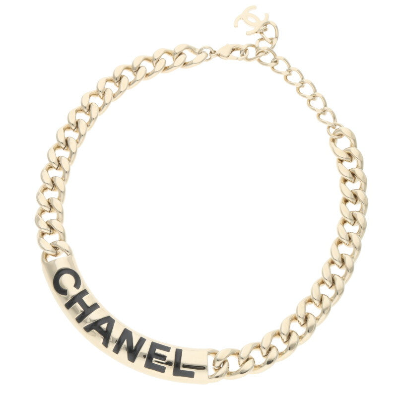 CHANEL Gold Logo Plate Chain Necklace Size ONE SIZE