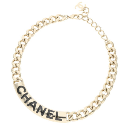 CHANEL Gold Logo Plate Chain Necklace Size ONE SIZE