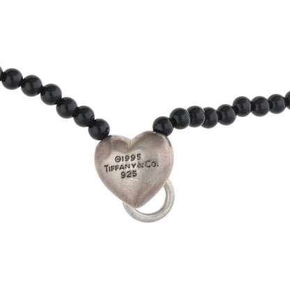 TIFFANY&Co. Heart Knock Onyx Sterling Silver Size ONE SIZE