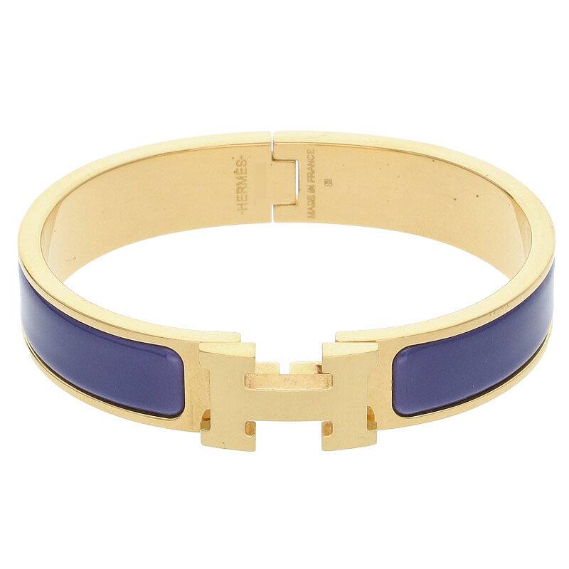 HERMES Clic H Enamel Gold & Blue Bracelet Size ONE SIZE