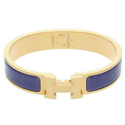 HERMES Clic H Enamel Gold & Blue Bracelet Size ONE SIZE