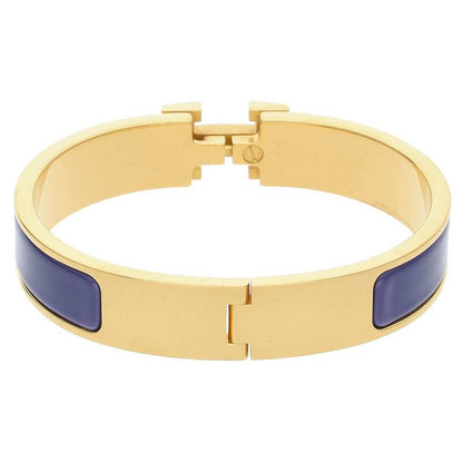 HERMES Clic H Enamel Gold & Blue Bracelet Size ONE SIZE