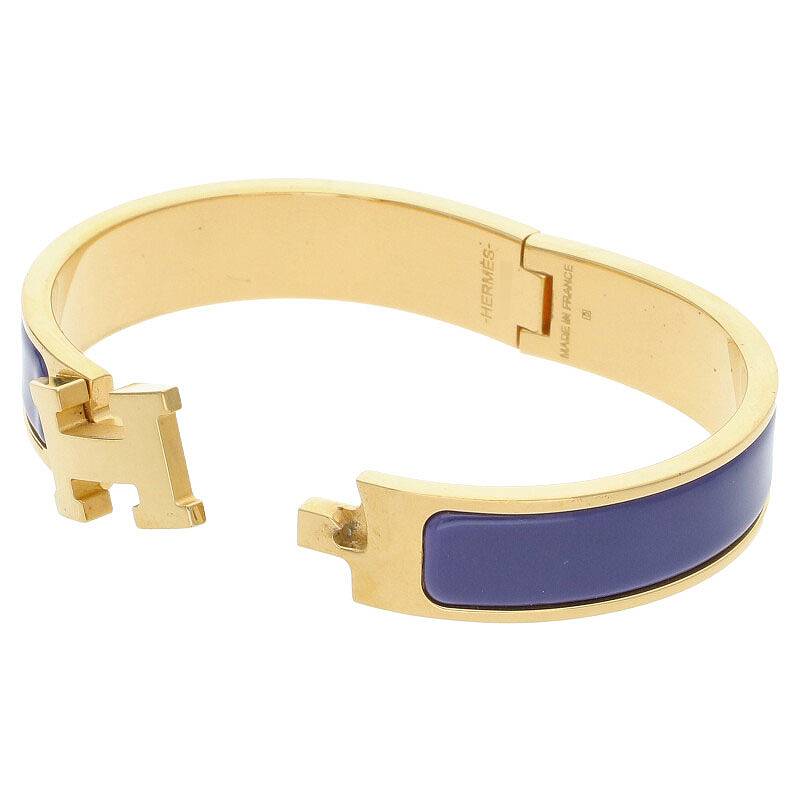 HERMES Clic H Enamel Gold & Blue Bracelet Size ONE SIZE