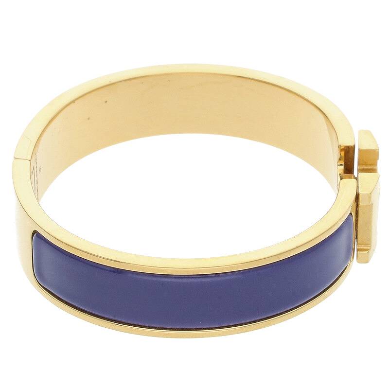 HERMES Clic H Enamel Gold & Blue Bracelet Size ONE SIZE