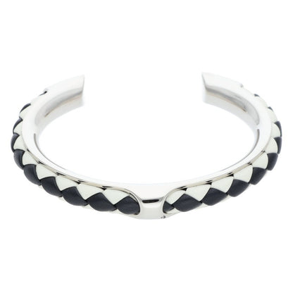 HERMES Kyoto Tresse Leather Bangle Silver Size ONE SIZE