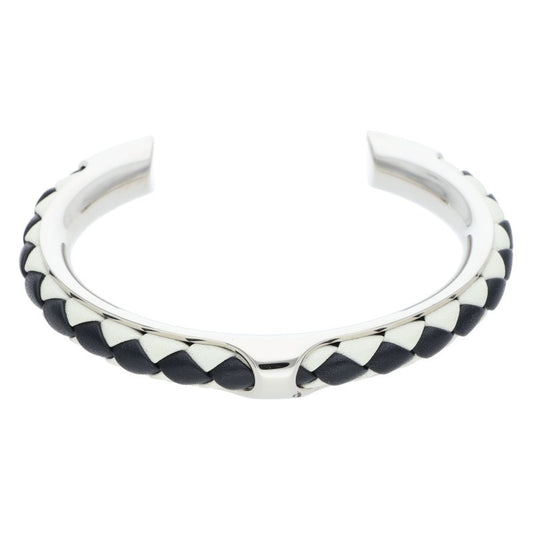 HERMES Kyoto Tresse Leather Bangle Silver Size ONE SIZE