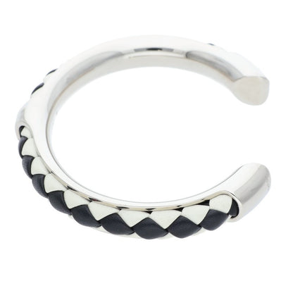 HERMES Kyoto Tresse Leather Bangle Silver Size ONE SIZE