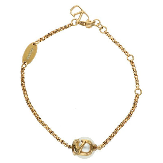 Valentino Garavani Pearl Logo Plate Bracelet Size ONE SIZE