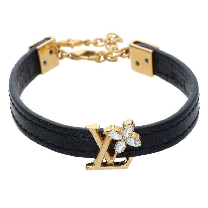 Louis Vuitton Leather Bangle Black x Gold (Silver 7.85g)