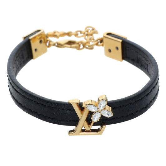 Louis Vuitton Leather Bangle Black x Gold (Silver 7.85g)