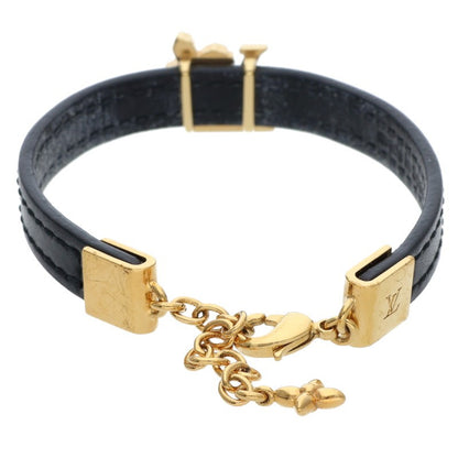 Louis Vuitton Leather Bangle Black x Gold (Silver 7.85g)