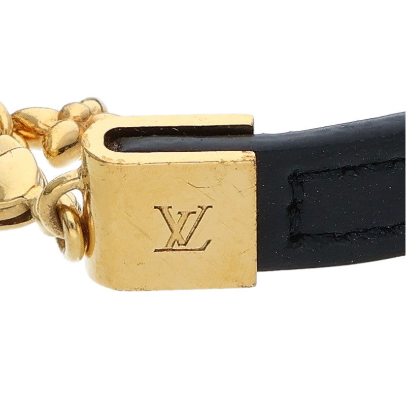 Louis Vuitton Leather Bangle Black x Gold (Silver 7.85g)