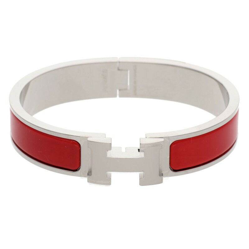 HERMES Clic H H-Motif Enamel Bracelet Silver Size ONE SIZE