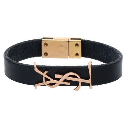 SAINT LAURENT Monogram Leather Bracelet Black Size ONE SIZE