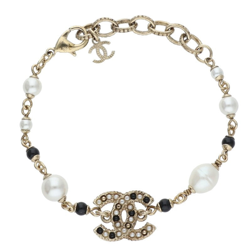 CHANEL Coco Mark Faux Pearl Bracelet Gold Size ONE SIZE