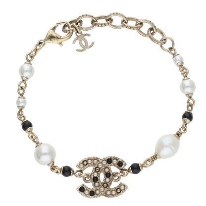 CHANEL Coco Mark Faux Pearl Bracelet Gold Size ONE SIZE