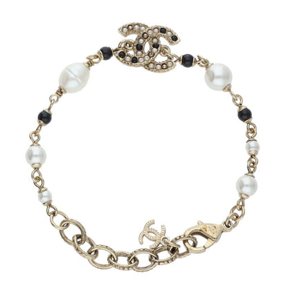 CHANEL Coco Mark Faux Pearl Bracelet Gold Size ONE SIZE