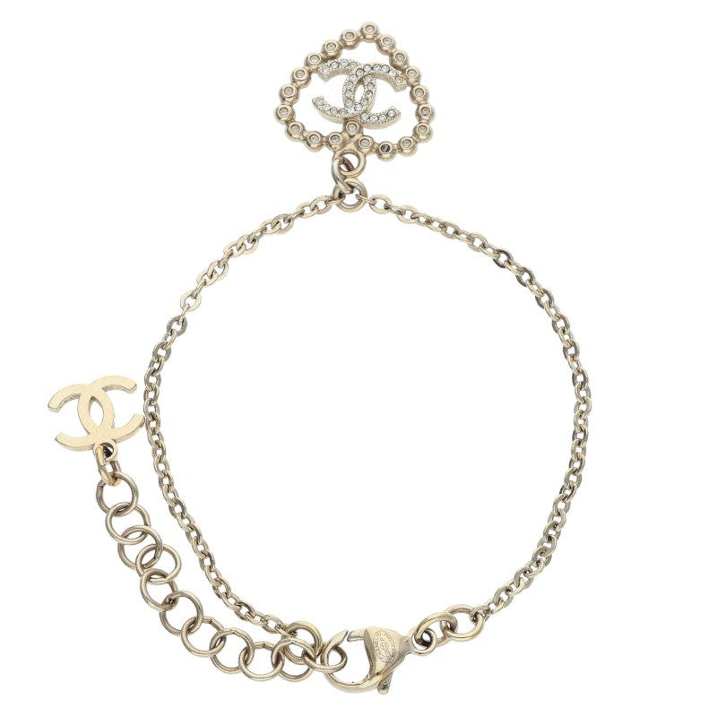CHANEL GP Coco Heart Rhinestone Bracelet Gold Size ONE SIZE