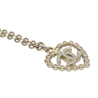 CHANEL GP Coco Heart Rhinestone Bracelet Gold Size ONE SIZE