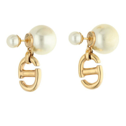 DIOR CD Icon Faux Pearl White Gold Earrings Size ONE SIZE