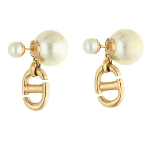 DIOR CD Icon Faux Pearl White Gold Earrings Size ONE SIZE