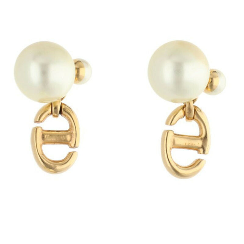 DIOR CD Icon Faux Pearl White Gold Earrings Size ONE SIZE