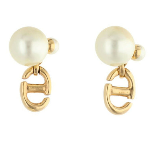 DIOR CD Icon Faux Pearl White Gold Earrings Size ONE SIZE