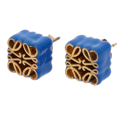 LOEWE Anagram Cube Stud Gold Blue Earrings Size ONE SIZE