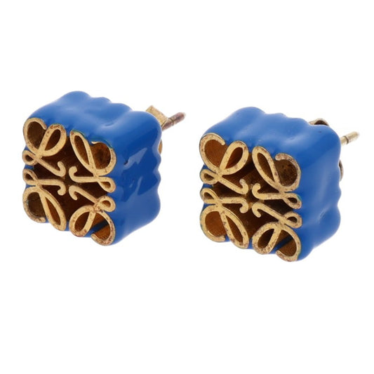 LOEWE Anagram Cube Stud Gold Blue Earrings Size ONE SIZE
