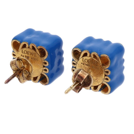 LOEWE Anagram Cube Stud Gold Blue Earrings Size ONE SIZE