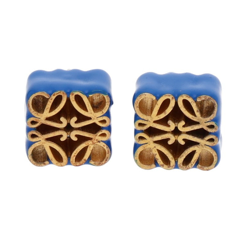 LOEWE Anagram Cube Stud Gold Blue Earrings Size ONE SIZE