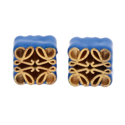LOEWE Anagram Cube Stud Gold Blue Earrings Size ONE SIZE