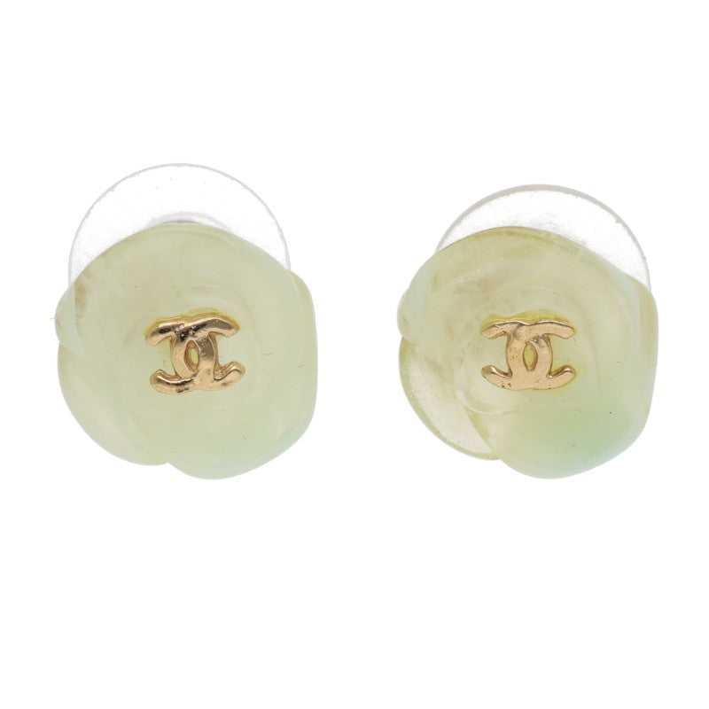 CHANEL Camellia Coco Mark White Gold Earrings Size ONE SIZE