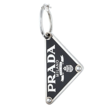 PRADA Triangle Logo Hoop Silver Black Single Size ONE SIZE