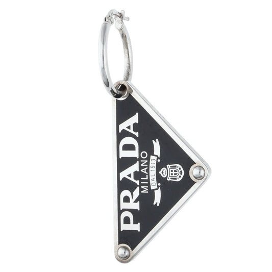 PRADA Triangle Logo Hoop Silver Black Single Size ONE SIZE