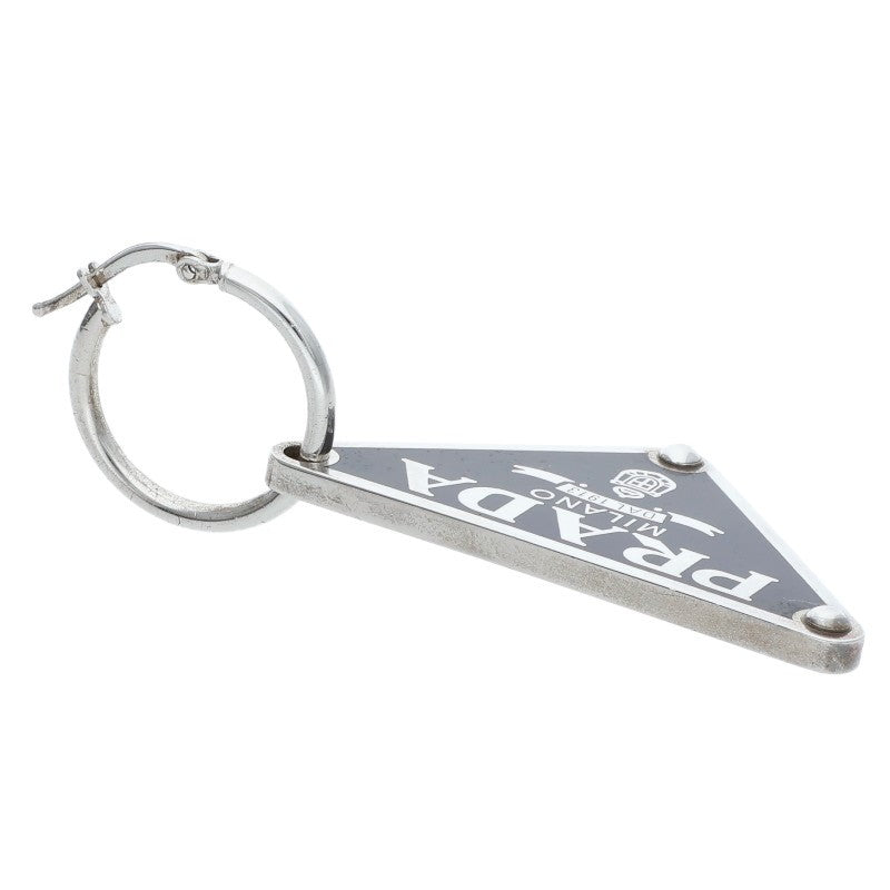 PRADA Triangle Logo Hoop Silver Black Single Size ONE SIZE