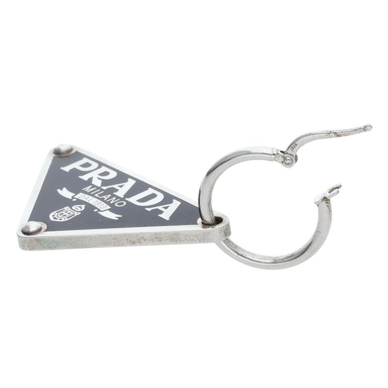 PRADA Triangle Logo Hoop Silver Black Single Size ONE SIZE