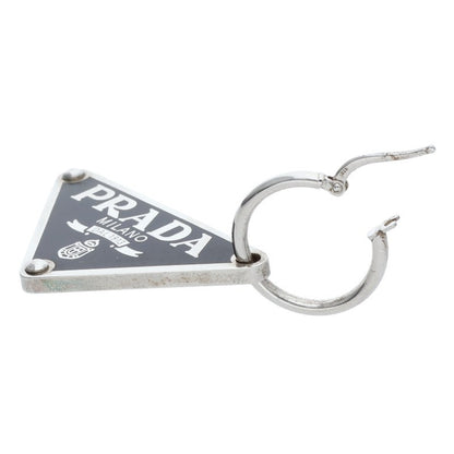 PRADA Triangle Logo Hoop Silver Black Single Size ONE SIZE