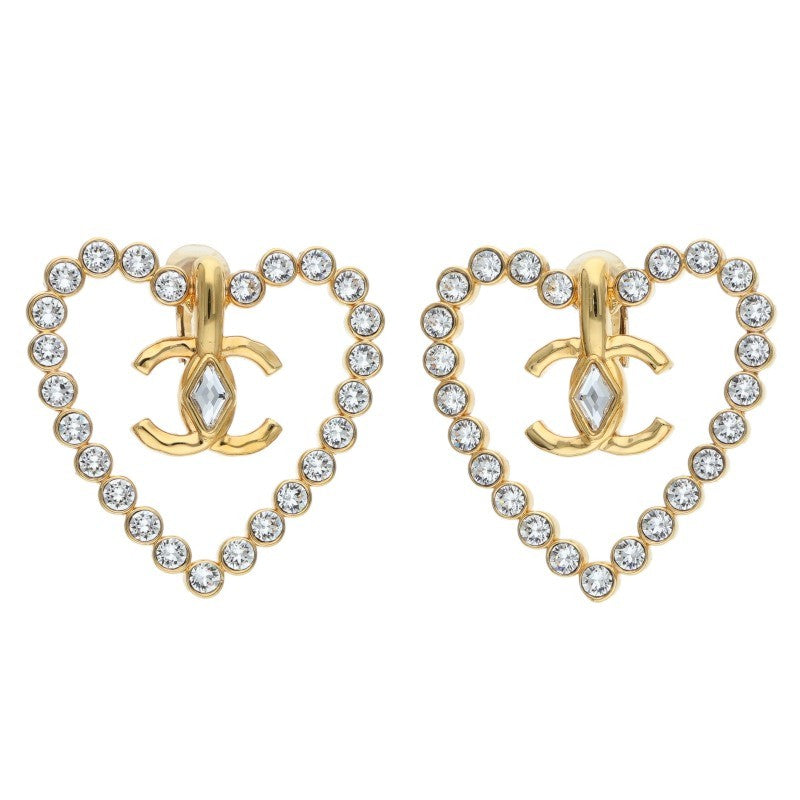 CHANEL Coco Mark Rhinestone Heart Gold Clear Size ONE SIZE